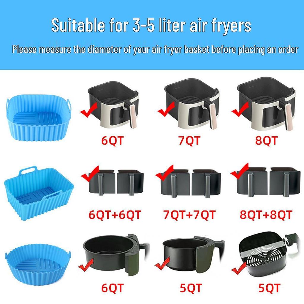 Teglia in Silicone per Friggitrice ad Aria, per Uso Alimentare, Antiaderente, Resistente alle Alte Temperature, Facile da Pulire