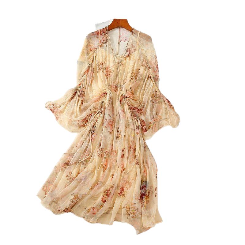 Plus Size Slim Fit Flowy Silk Floral Dress - 2025 Super Fairy Collection
