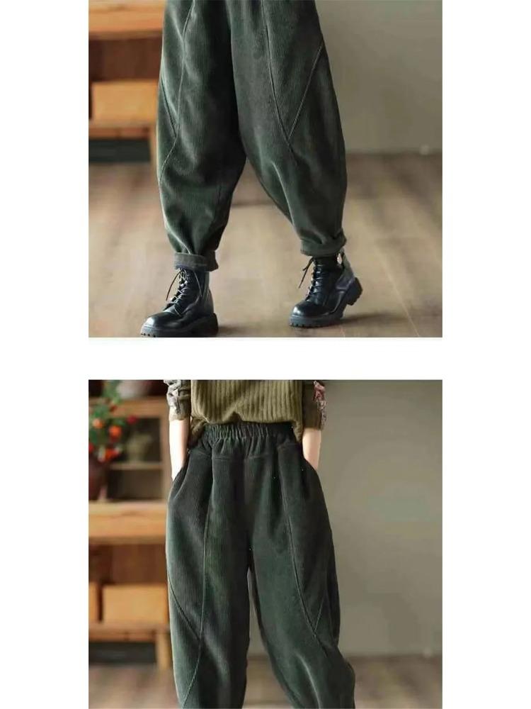 Corduroy  Autumn Winter Pants Casual High Waist Warm Women Pantalones Vintage Ankle-length Jogger Fashion Trousers