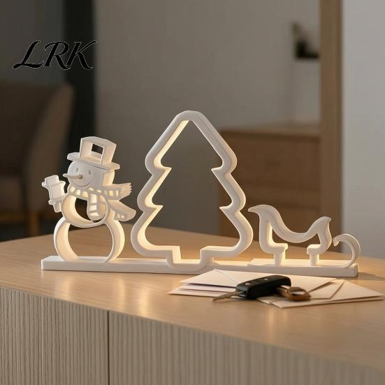 Unique Christmas Gift Ideas 3D Printed Tabletop Ornament, Snowman Tree Sleigh Figurine, Decor Minimalist Nordic Style Holiday for DIY Painting