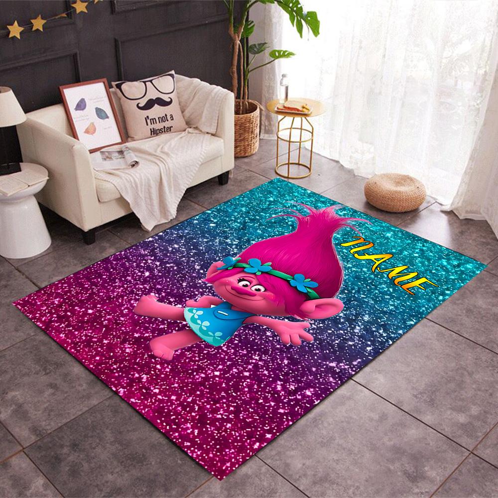 Trolls World Tour Celebration Customize Your Name Carpet Perfect for Study Room Outdoor Dining Room Playrooms Anti-slip Rug Office Home Decor