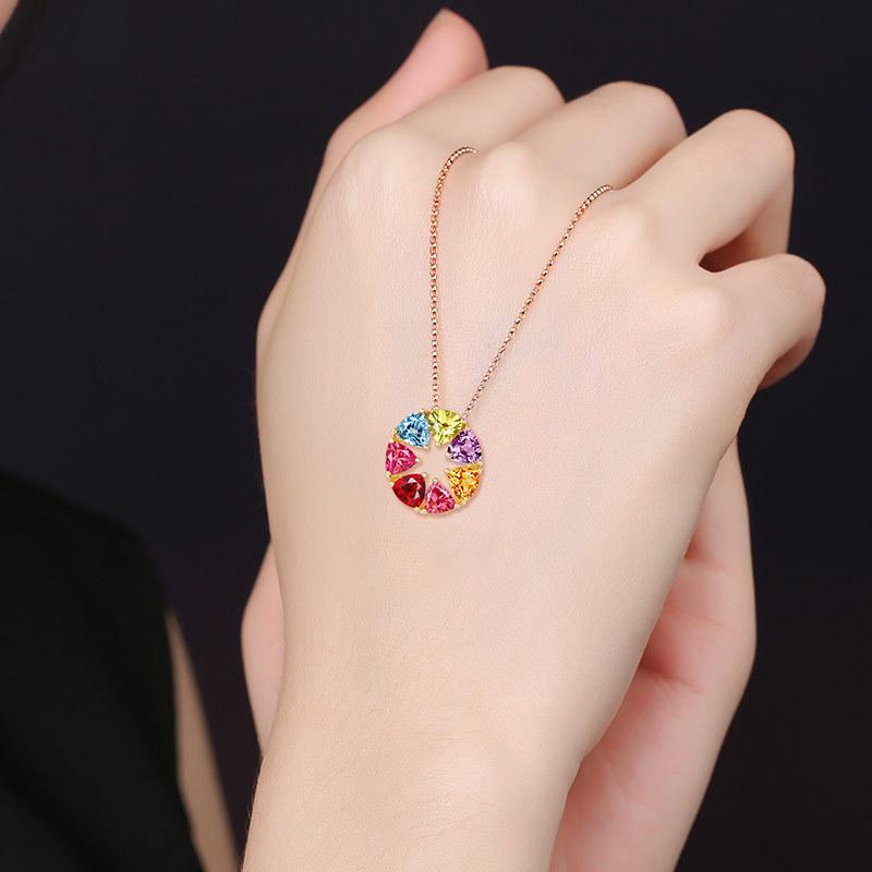 BELLA BOX Novo arco-íris seis estrelas moda personalizado redondo oco caibao pingente feminino clavícula corrente fina jóias novas tendências