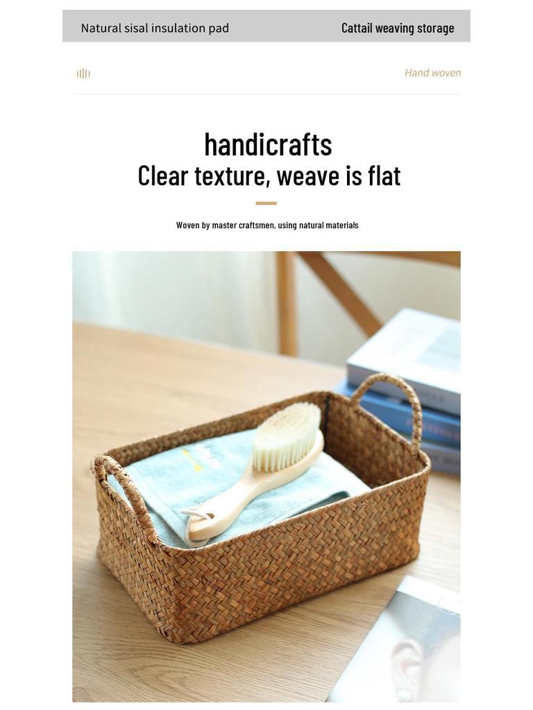 Japanese Straw-Woven Storage Basket for Snacks, TV Accessories, Cosmetics, and Masks