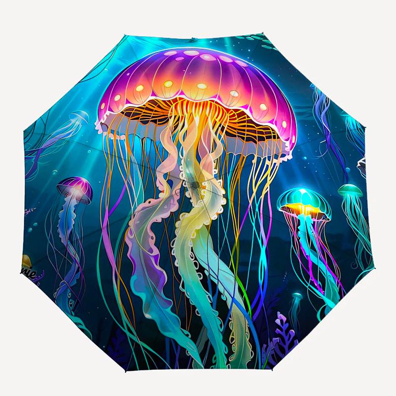 1pc Colorful Jellyfish Ocean Scene Umbrella with Plastic Handle,Suitable for All Seasons Home Travel Outdoor UmbrellaB1804