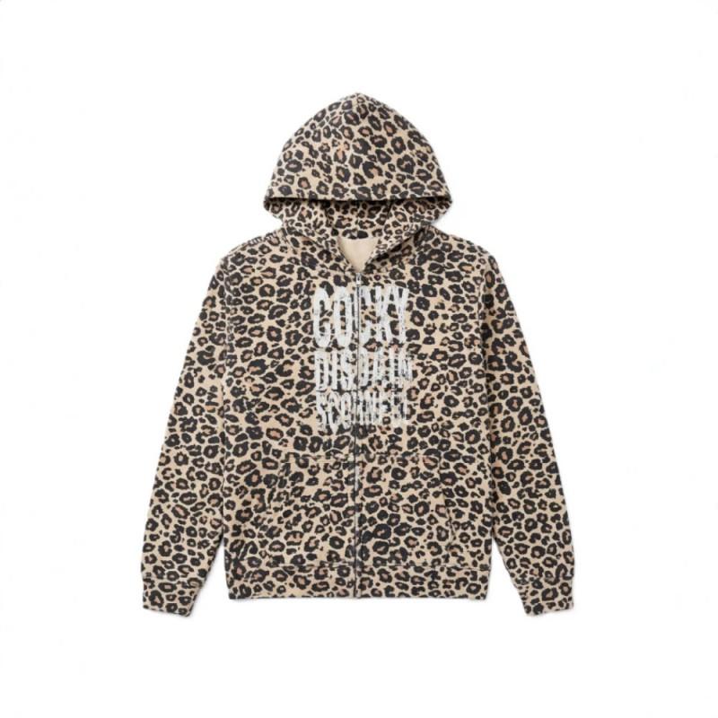 High Street Fashion Leopard Print Hoodie Loose Fit Zip Up Couple Sweatshirt Youth