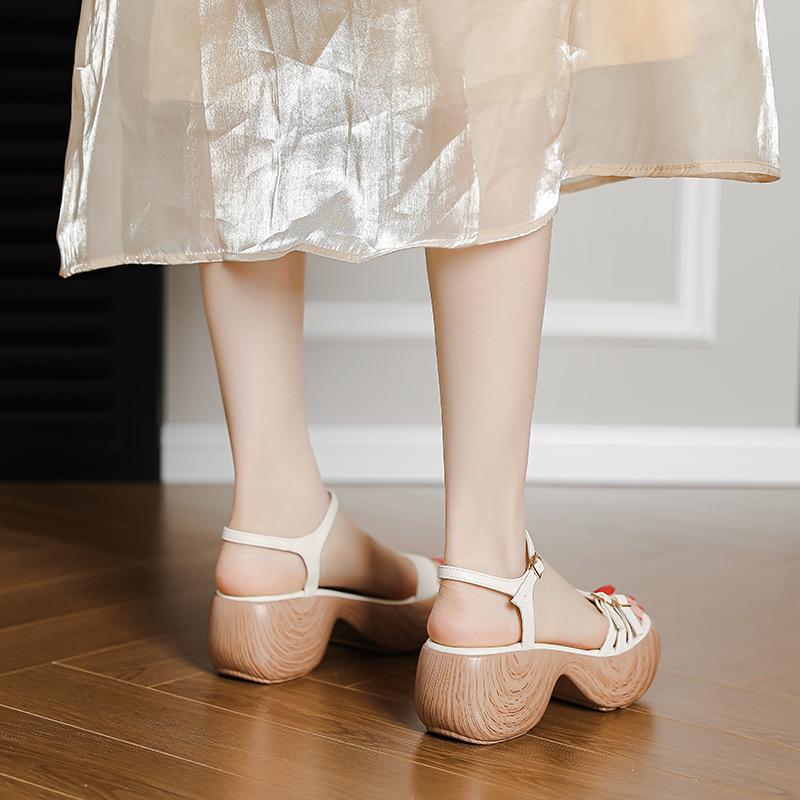 Plateausandalen Damen Retro Urlaubsstil Sommer neu dicker Absatz Muffinsohle kleiner hoher Absatz mit Römerschuhen