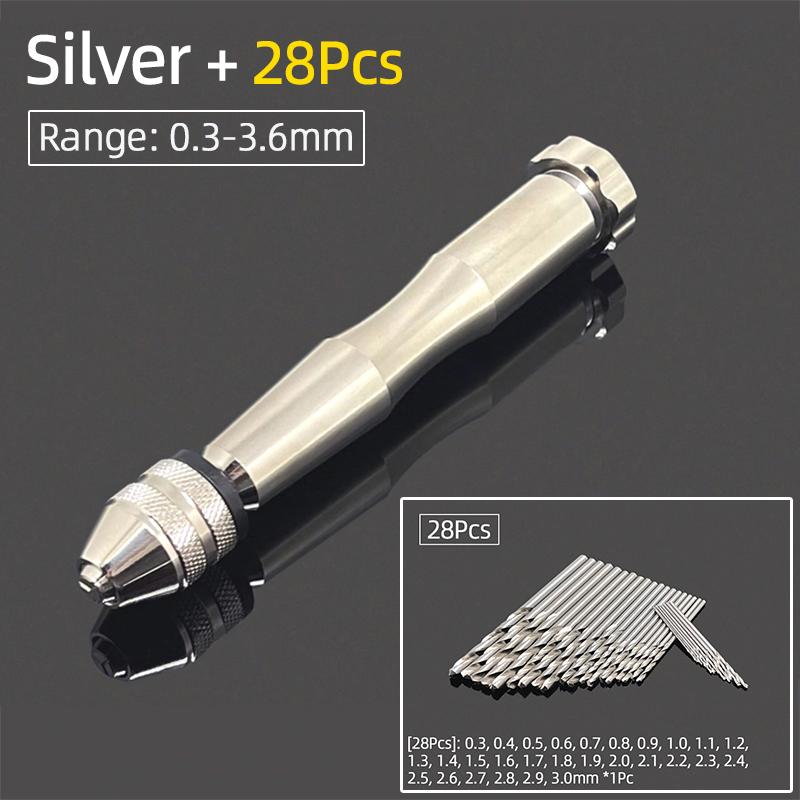 Mini Micro aluminiowa wiertarka ręczna 0.3-3.6mm z uchwytem bezkluczowym wiertła kręte HSS do biżuterii rzemieślniczej ręczne wiercenie narzędzia obrotowe