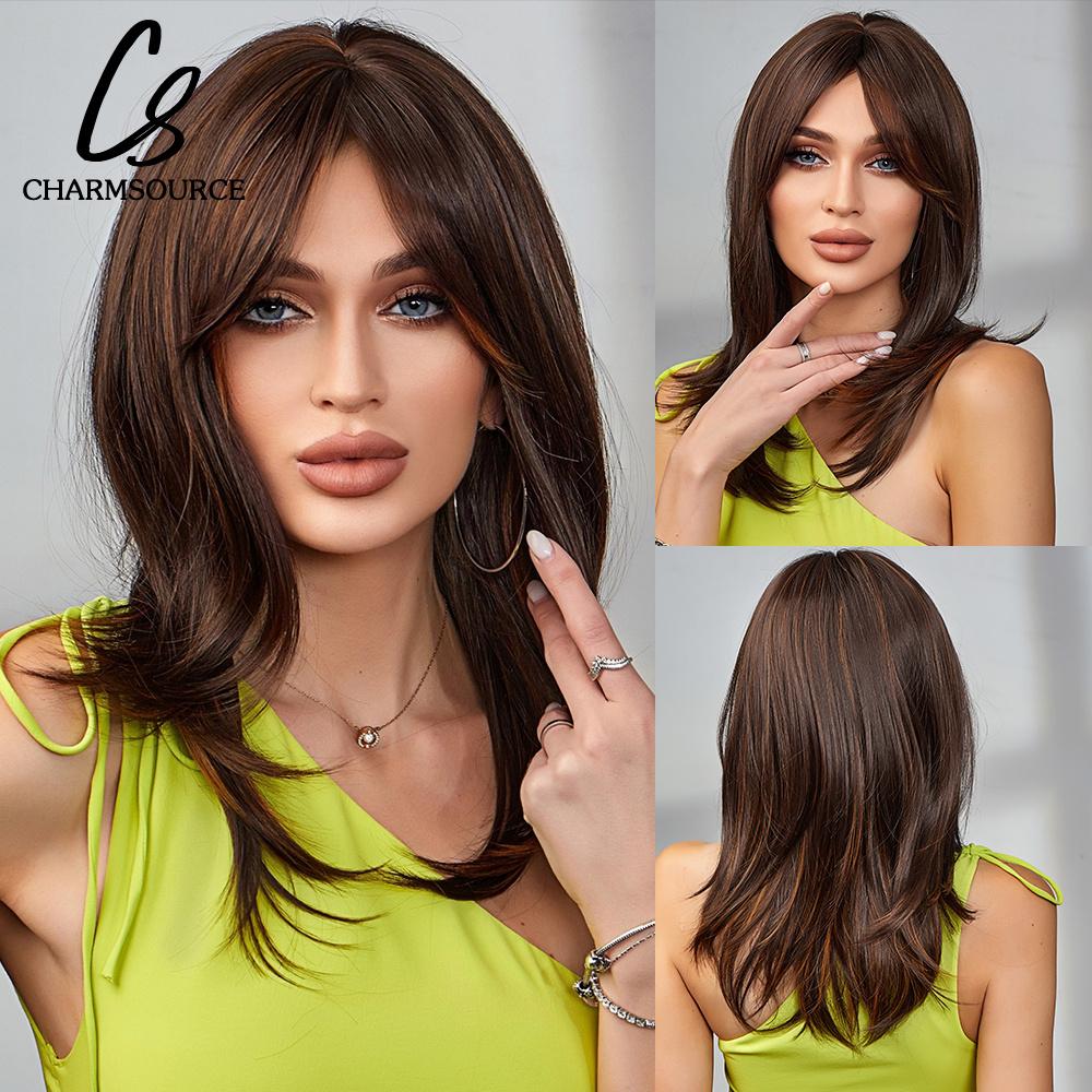 Natural Wavy Blonde Synthetic Wigs Medium Length Layered Hair with Side Bangs for Women Daily Party Cosplay Heat Resistant Fiber