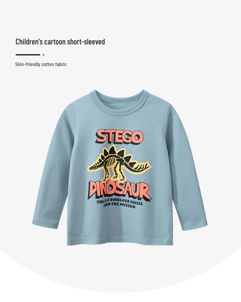 27Kids Korean Style Cartoon Dinosaur Long Sleeve T-Shirt for Boys - Children's Base Layer Baby Clothes