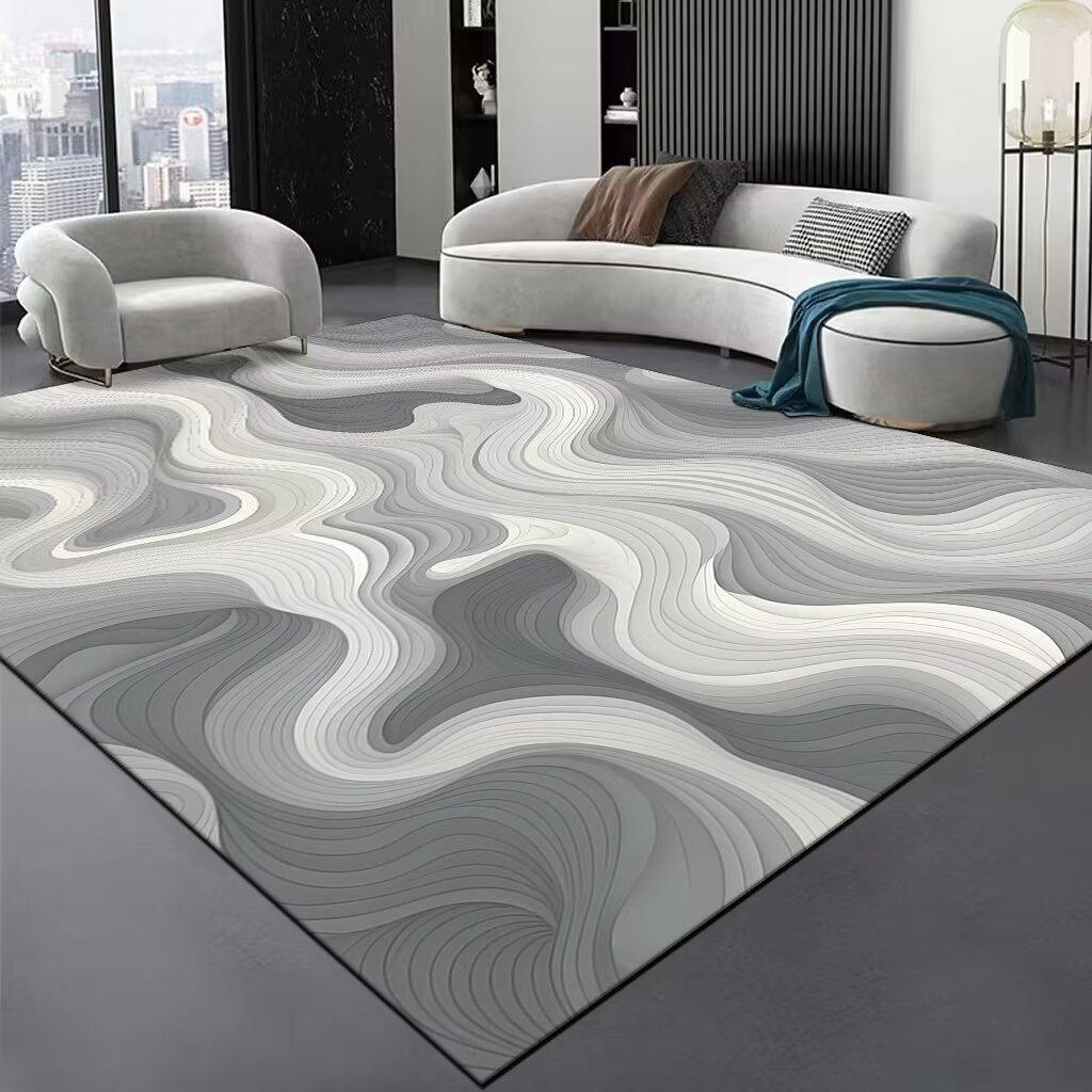 Luxuriöser Schwarz gestreifter großer Wohnzimmerteppich Senior Ripp Dekoration Salon Sofa Bereichsteppich Luxus Hallenteppiche Waschbare Fußmatte