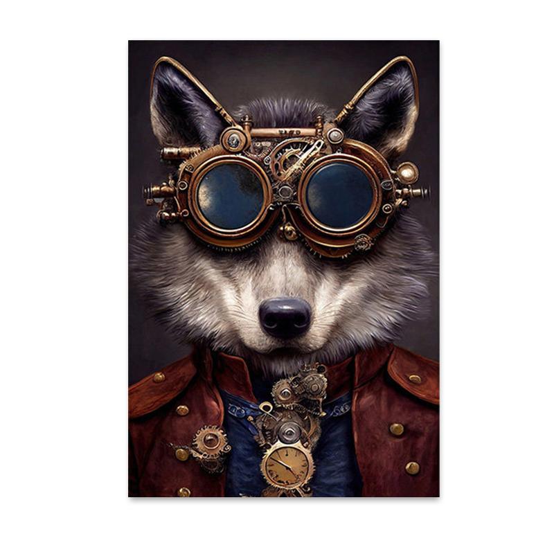 Retro Funny Animal Steampunk Cat Astronaut Rabbit Canvas Painting Posters Prints Wall Art Pictures for Living Room Home Decor