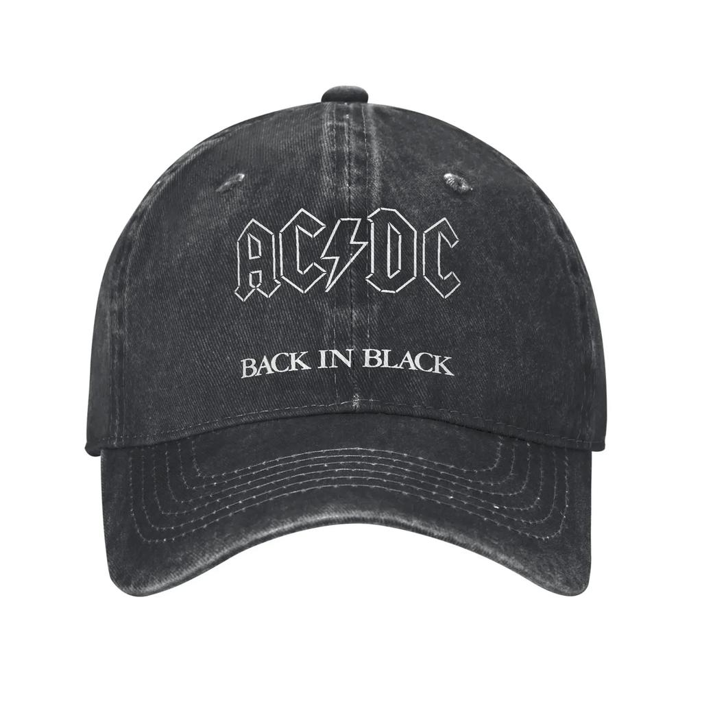 AC-DC Band Logo Men Women Baseball Caps Rock Band Distressed Denim Washed Hats Cap Vintage Unstructured Soft Snapback Cap