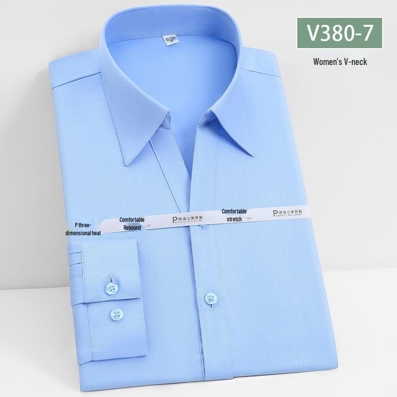 Damska koszula formalna z długim rękawem z włókna bambusowego - Biała, Niegniotliwa