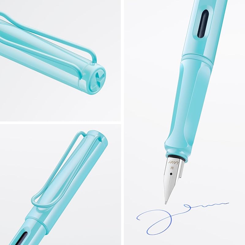 LAMY Safari Aqua Sky Fountain Pen, Light Blue - Ergonomic grip and polished steel nib, Size EF - Ideal for writing and calligraphy - Includes LAMY T