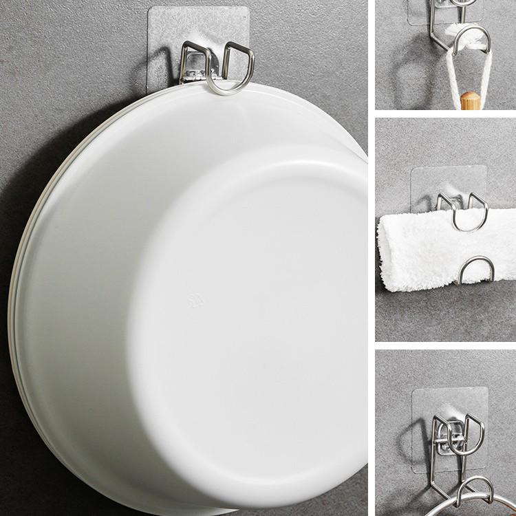Adhesive Wall-Mounted Basin Rack with Hooks for Bathroom Storage