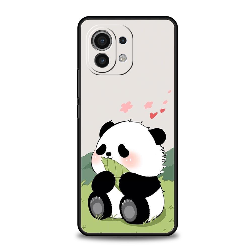 Phone Case For Xiaomi Mi 14 13 12 11 Lite 13T 12T 11x 11T 10T Pro 9T Note 10 Lite Soft Black Cover Cute Panda Climbing Bamboo