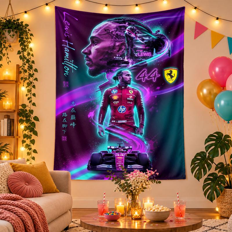 Polyester Wall Tapestry with Lewis Hamilton Design, Decorative Hanging for Bedroom Living Room Dorm