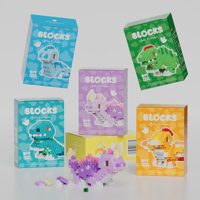 Neue Mikropartikel-Zusammenbausteine DIY Kreatives Freizeitspielzeug Kleine Dinosaurier Zusammengebaute Ornamente Tier-Bausteine