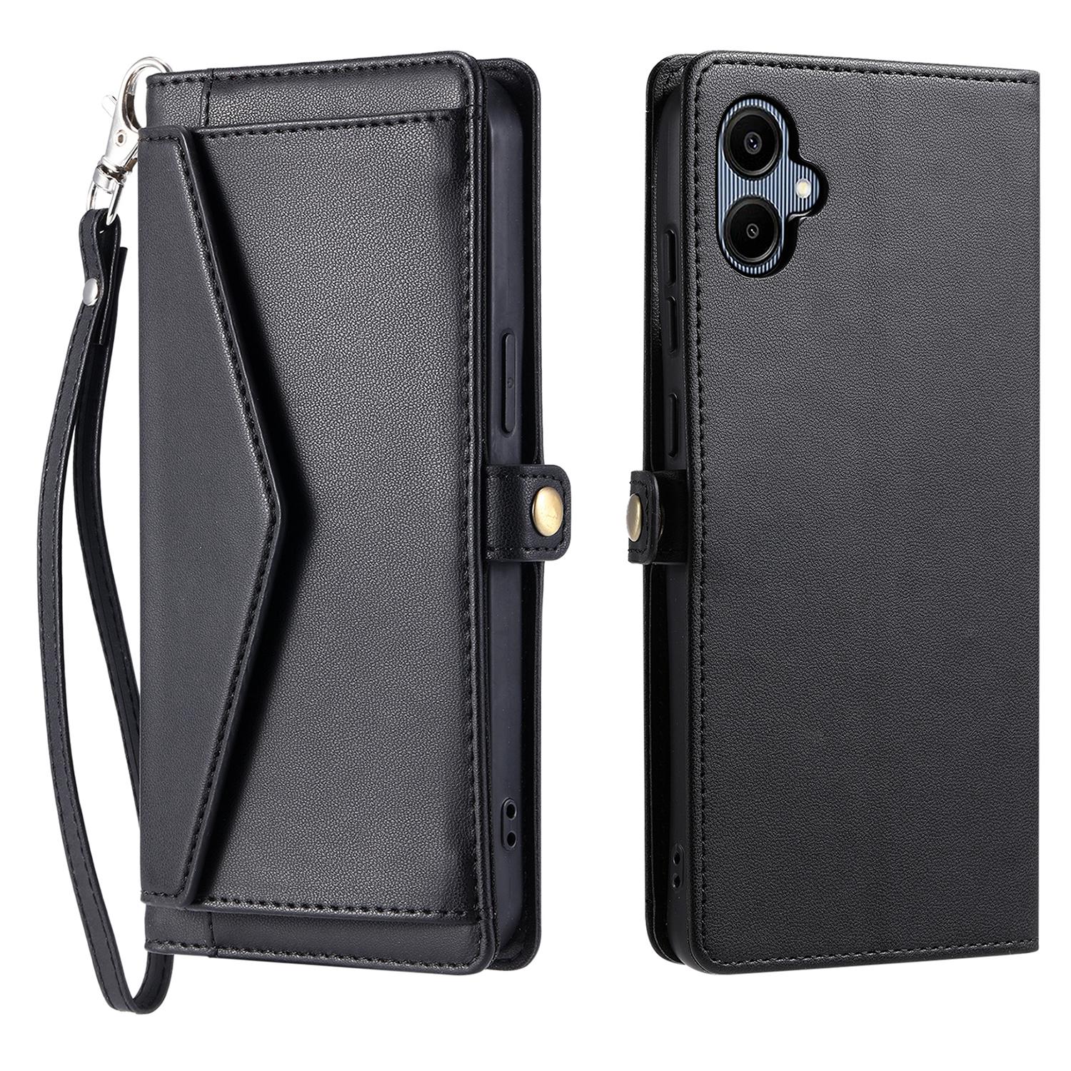 

For Samsung Galaxy A07 Leather Case with Wrist Strap Wallet Stand Phone Cover Black