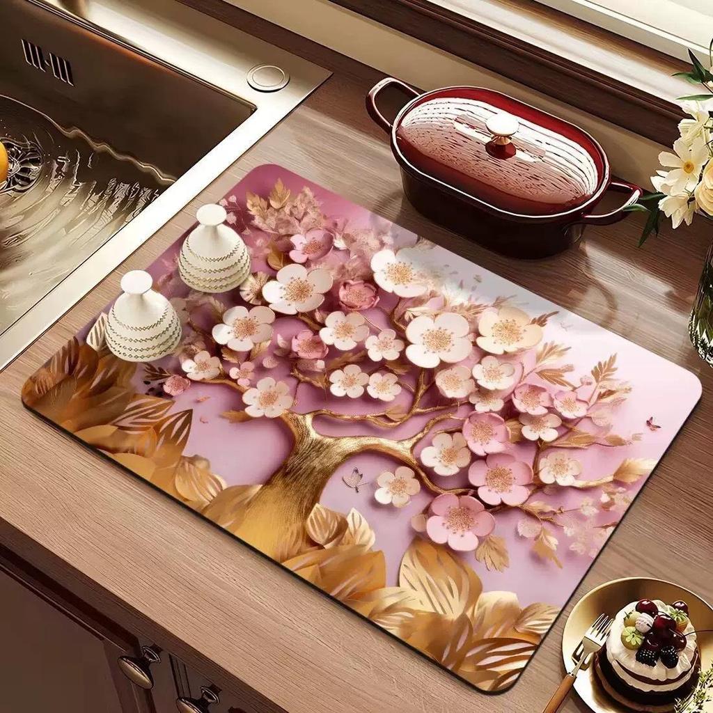 3D Diatom Kitchen Draining Mat - Quick Dry, Non-Slip, Waterproof, Heat-Resistant Countertop Mat