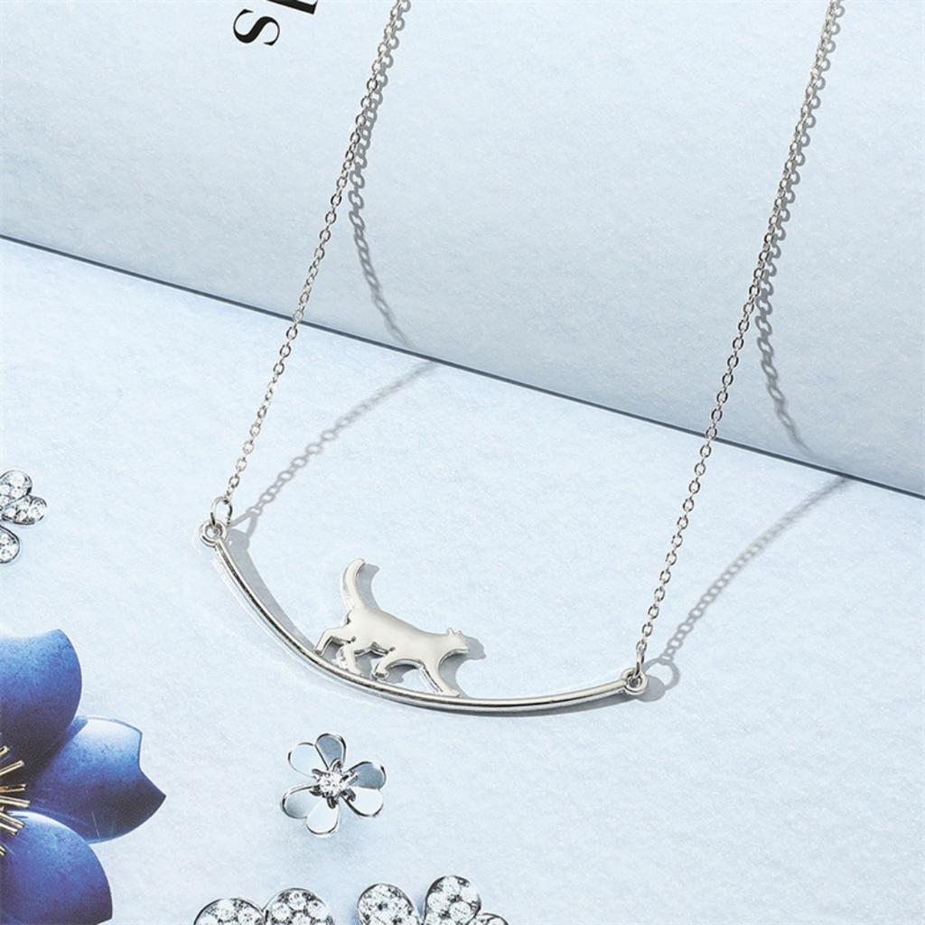 1-piece women's silver cute cat necklace - a minimalist clavicle chain with a sweet design, perfect for everyday wear, parties,