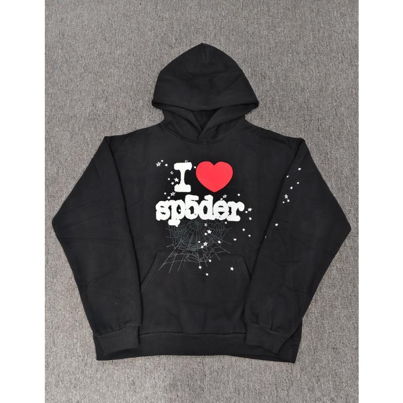 Heavy fleece foam print spider web hoodie sports casual sweater sweatpants set