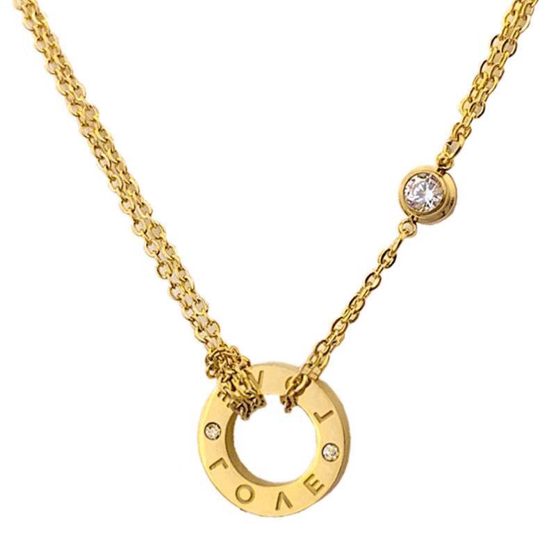 Titanium Steel Ring Love Personalized Minimalist Furnace Real Gold Necklace Female Collarbone Chain With