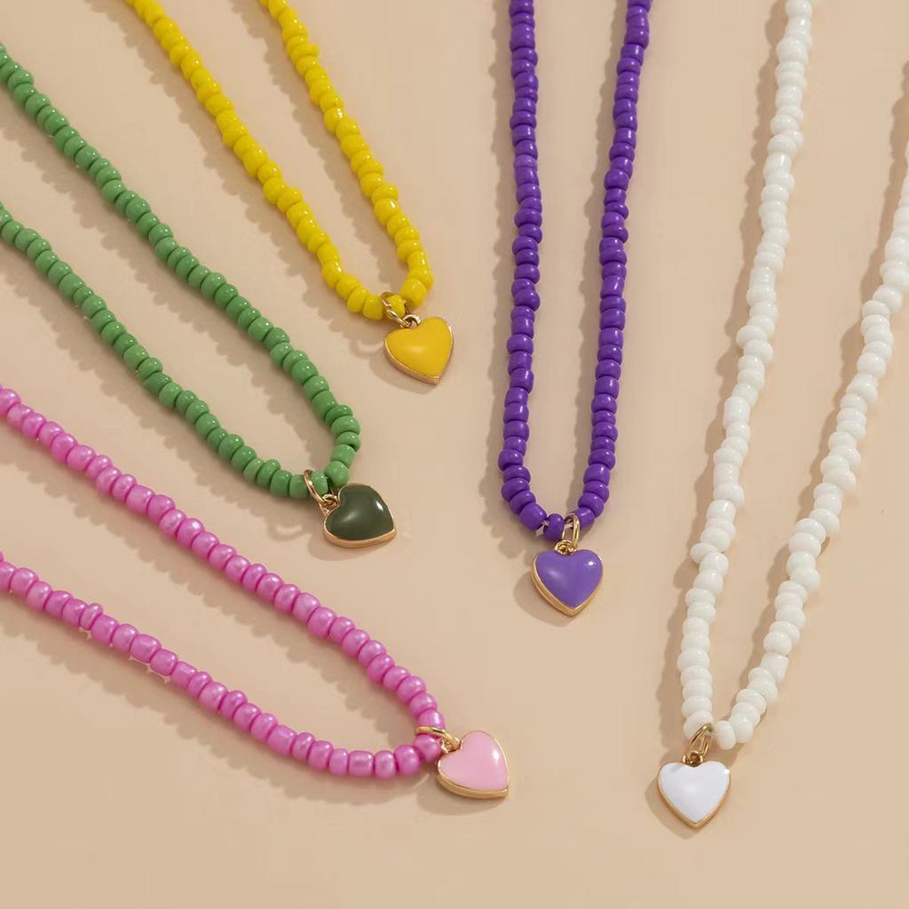 Bohemian Handmade Rice Bead Heart-shaped Necklace Collarbone Chain