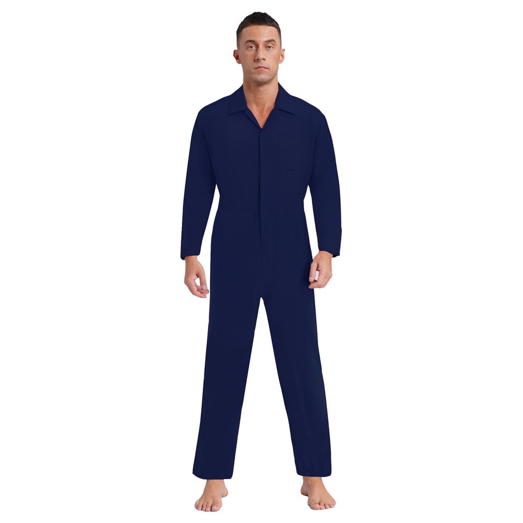 Utility Coverall for Men S-3XL: Easy Wear Front Zipper Jumpsuit, Long Sleeve with Classic Turn-Down Collar, Minimalist Design