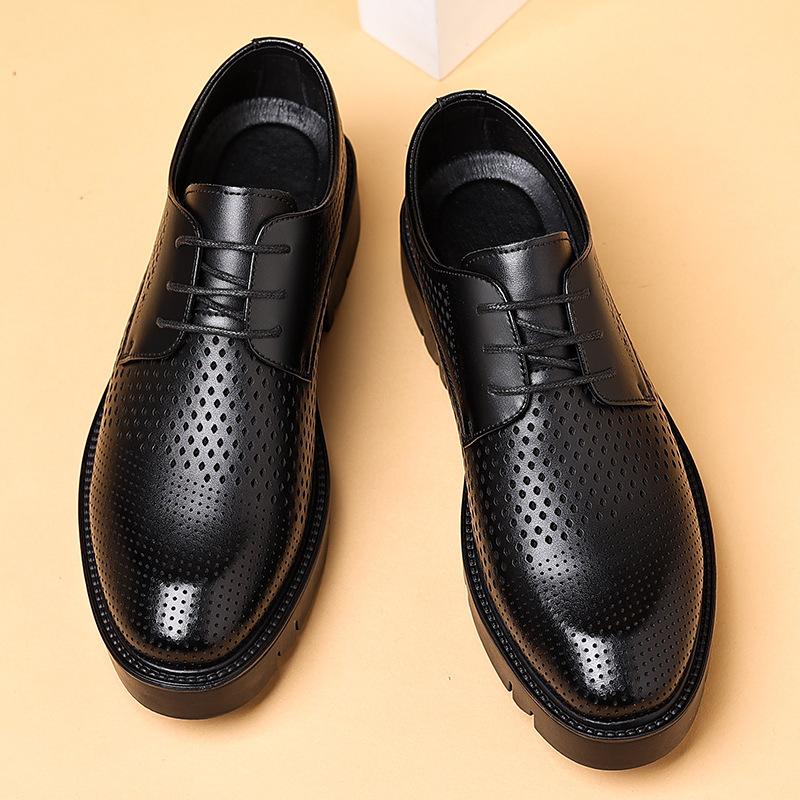 Height-increasing Shoes Men's 10cm Summer Sandals Thick-soled Business Wear Hole Shoes Breathable Height-increasing Hollow Leather Shoes