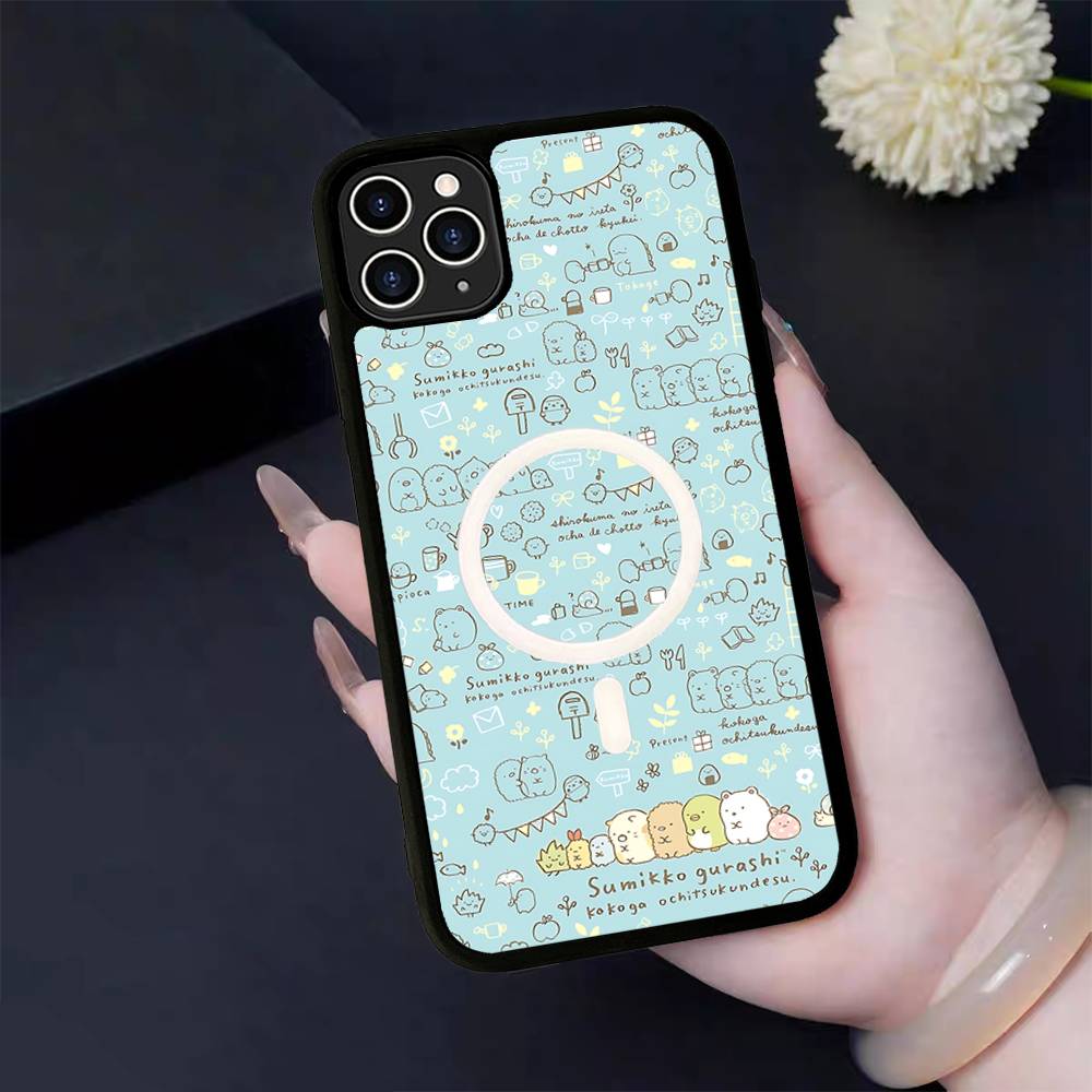 Cartoon S-sumikko Gurashi Magnetic Matte Phone Case For IPhone 16 17 15 14 13 12 11 For Magsafe Wireless Charge Cover