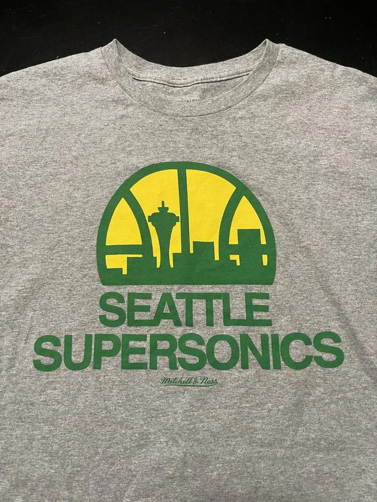 Seattle Supersonics Mitchell & Ness 100% Cotton T-shirt Mens Tees Top, Gray, Size: XL