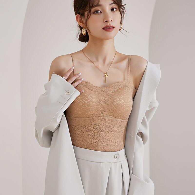 

Exported to Japan Spring and Summer New Lace Sexy Suspenders Vest Wear-Free Bra Spaghetti Strap Beautiful Back Basic Vest Khakis XL [57.50 kg-72.50 kg]]