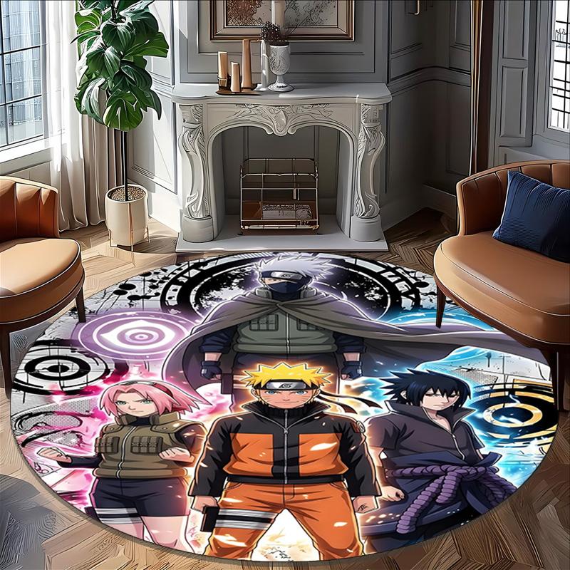 1pc Naruto  Carpet, Round Rug, Comfortable, Suitable for Entryways, Living Rooms, Office, And Bedrooms, Christmas Decoration