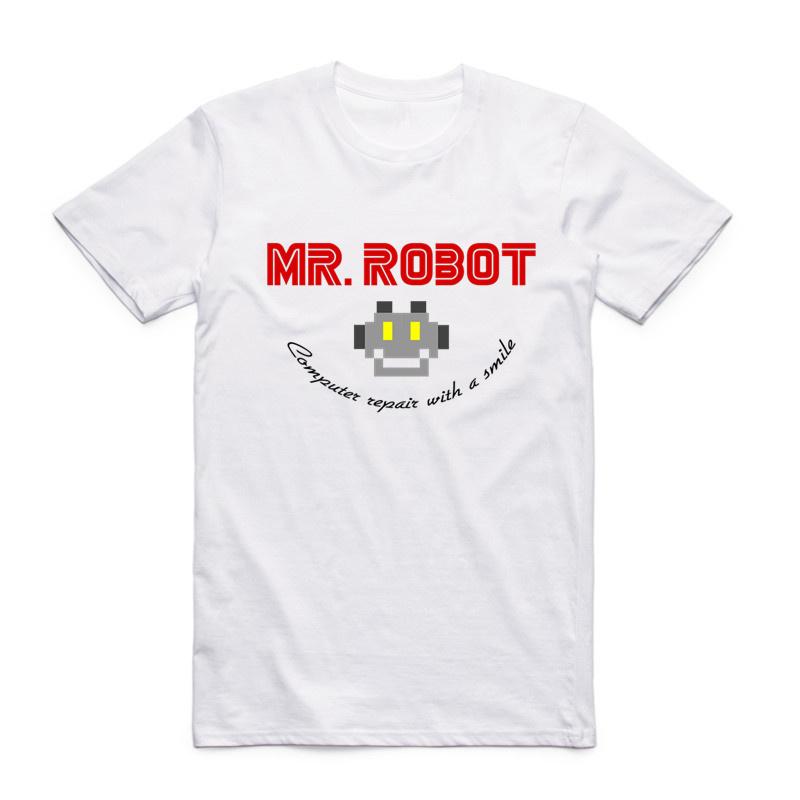 Asiatisk Storlek Män Kvinnor Tryck TV-program Robot T-shirt Sommar Vardaglig O-Hals Kort Ärm Mr Robot Fsociety Mask T-shirt HCP4091