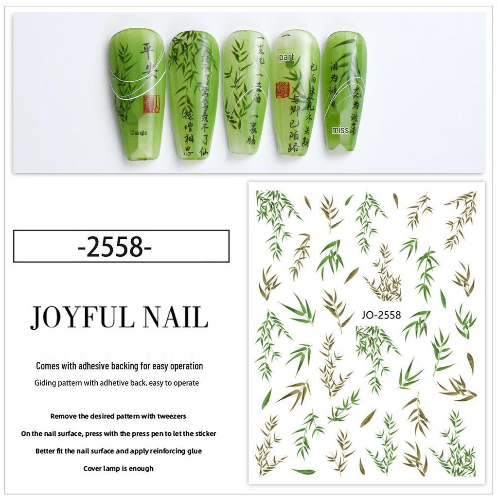 Chinese Ink Bamboo Trend Nail Art Stickers: Self-Adhesive Tearable Decals for DIY Decoration.
