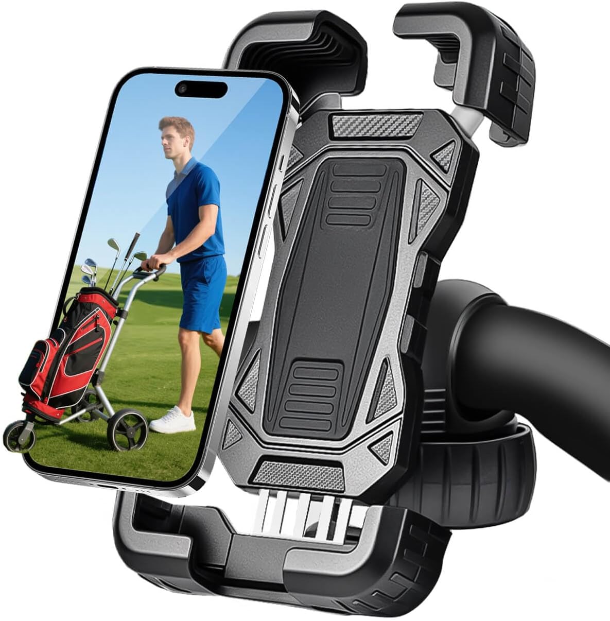 

Golf Push Cart Phone Holder Silicone Protection 360° Rotatable Phone Mount Accessory