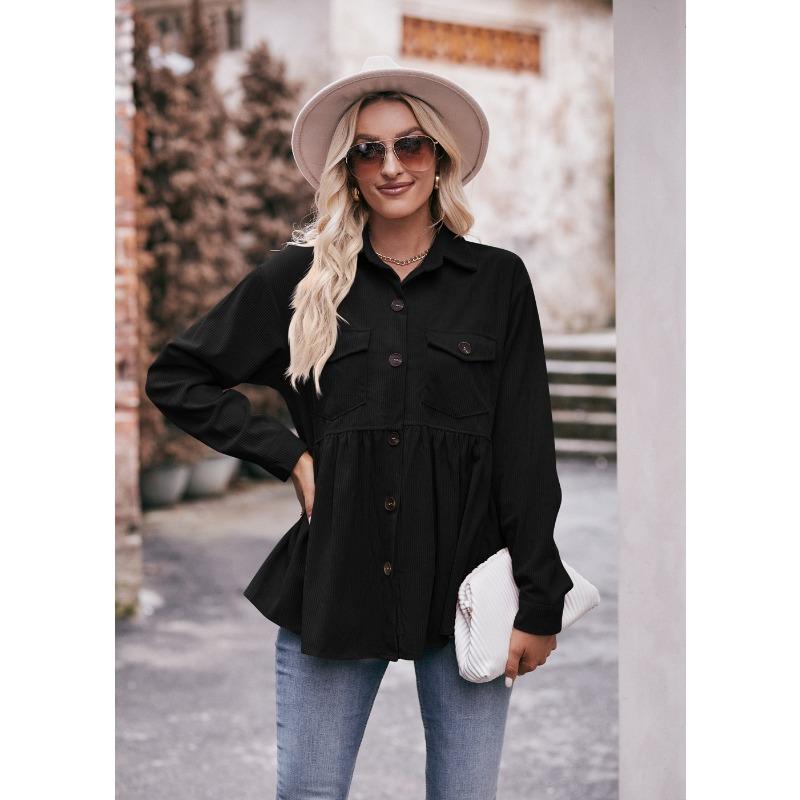 Autumn and Winter Casual Corduroy Shirts Waist Cinching Women's Blouses & Shirts
