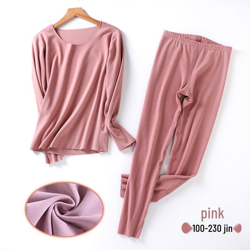 Plus Size Seamless Warm Underwear Set for Women - Fleece-Lined, High Elasticity, German Velvet, Autumn/Winter