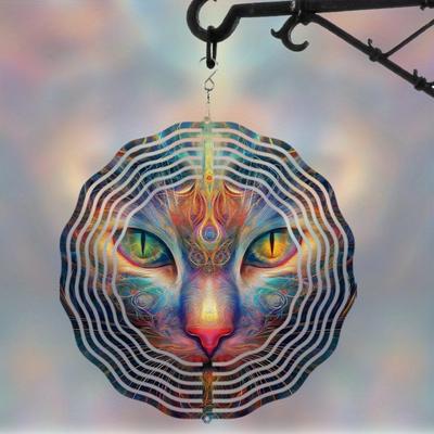 Dreamy Cat 2D Wind Chime Metal Art Hanging Decor for Outdoor Garden Courtyard Spinning Pinwheel Wind Catcher Home Ornament