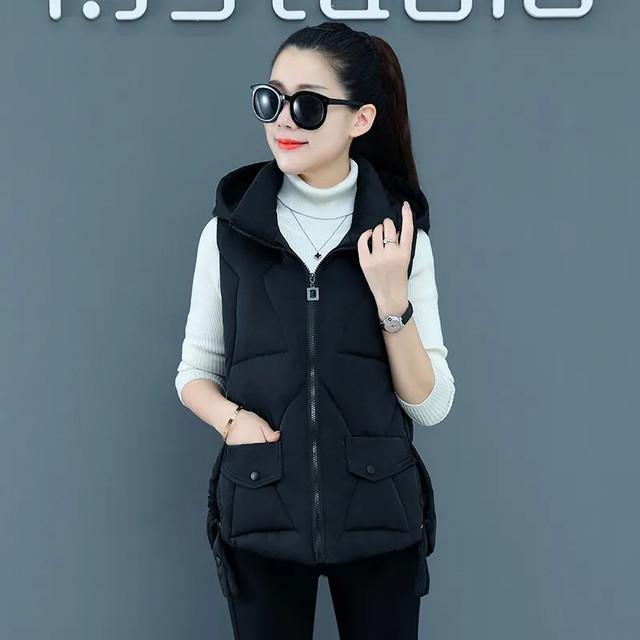 Autumn Winter Short Cotton Vest Hooded Women Jacket Sleeveless Coat Warm Ladies Winter Waistcoat