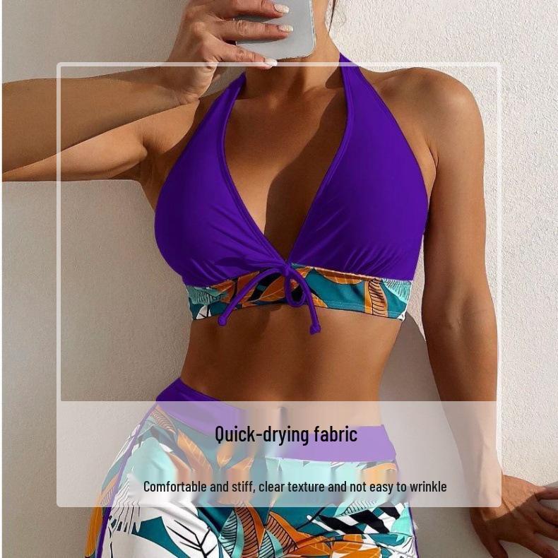 Bikini Separates: 2026 European & American Boxer Print Beach Swimwear for Women