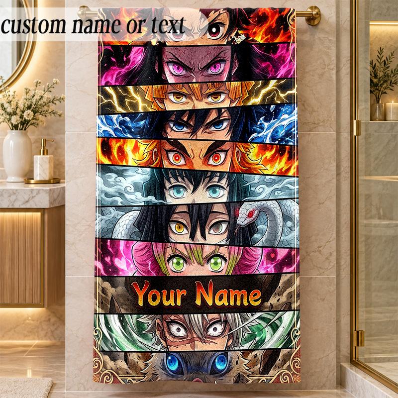 Beach TowelDemon Slayer Custom Name Text Personalized Soft Towel for Beach Pool Indoor Home Decor Gift