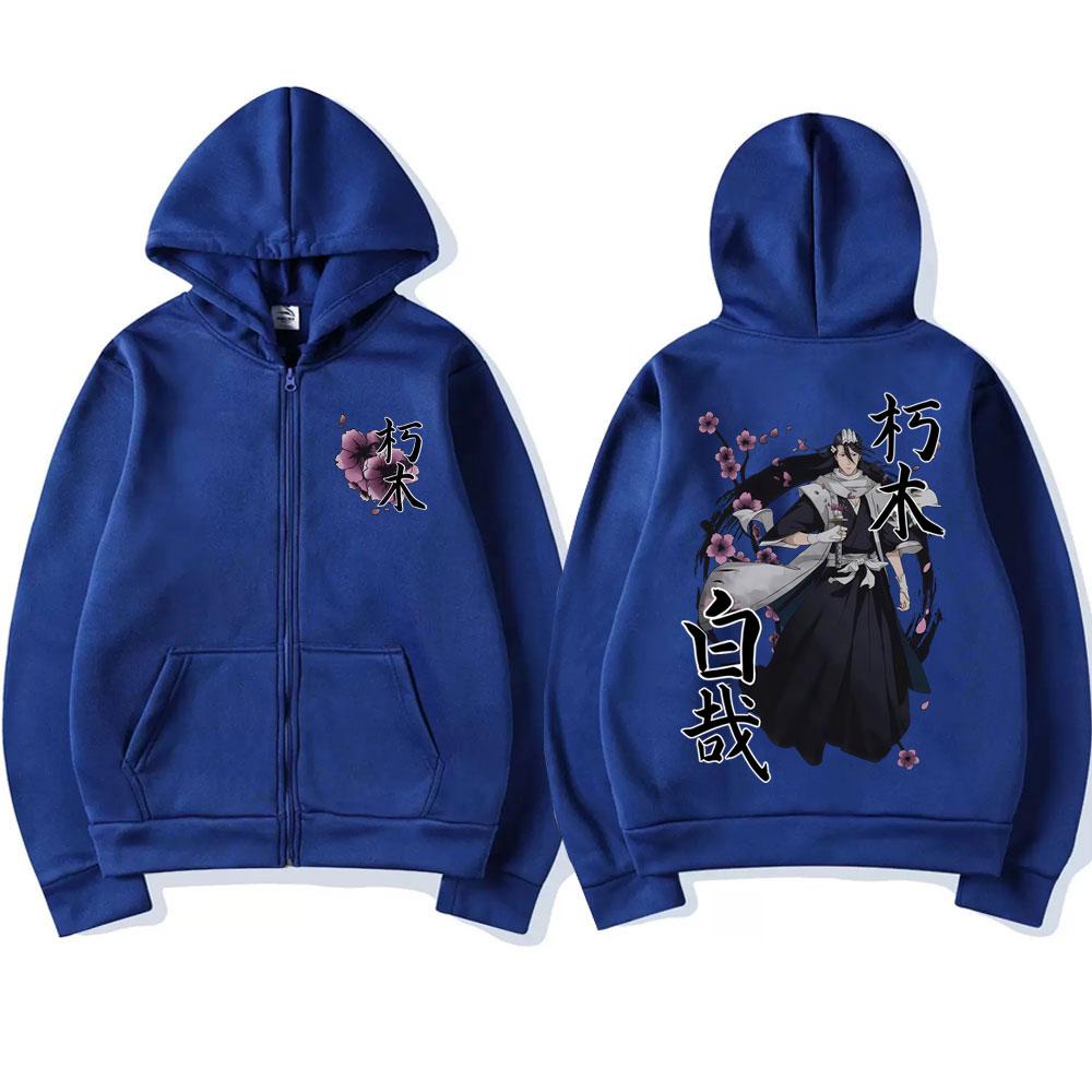 Anime Bleach Kuchiki Byakuya Cherry Blossom Zipper Hoodie Men Women Fashion Casual Oversized Jacket Man Fleece Sweatshirt