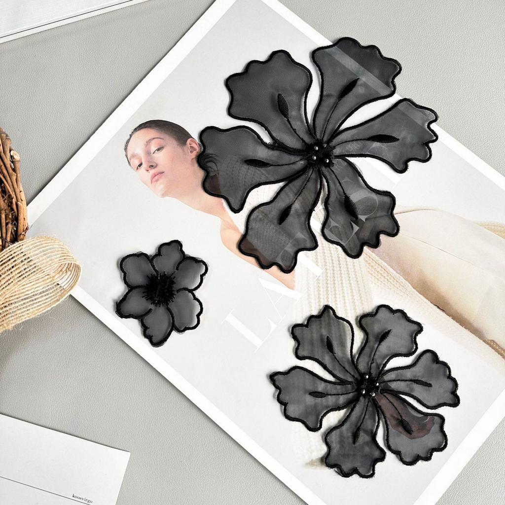 Black Organza Embroidery, Flower Embellishments, Flowers, Clothing, Bags, Dresses, Sweaters, Tops, Accessories, Fabric Patches