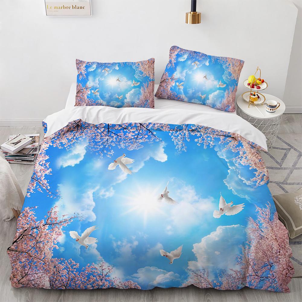 Blue Sky Cloud Set cuvertură de pilota King Queen Full Size pentru copii, băieți, fete, set de lenjerie de pat din poliester, husă de cuvertură, model peisaj