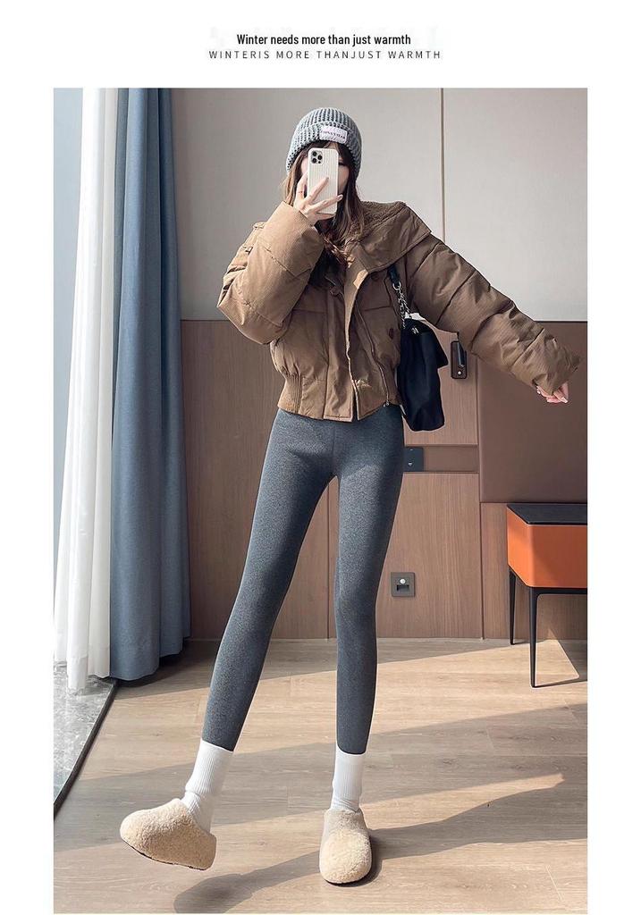 Women's High-Waist Fleece-Lined Shark Pants - Plus-Size Slimming, Elastic Skinny Fit for Autumn/Winter