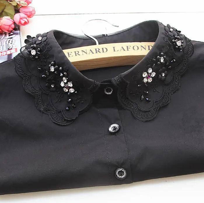 Adult Detachable Shirt Fake Collar Women Solid Color Lace Beads False Collar Blouse Tops Sweater Decorative Half Shirt Decor
