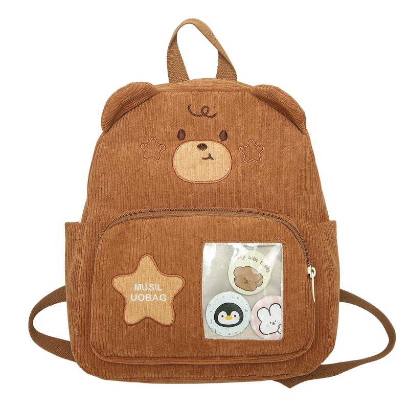 Cartoon Bear Kindergarten Schoolbag Corduroy Backpack for Primary School Students