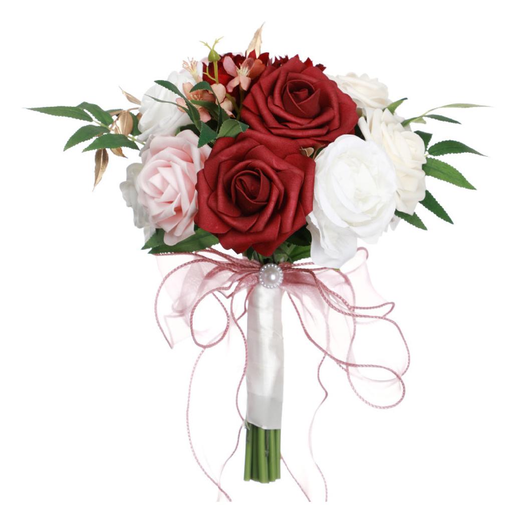 Buquês de casamento de seda, plástico, realista, romântico, buquê de mão para festa de dia dos namorados, igreja